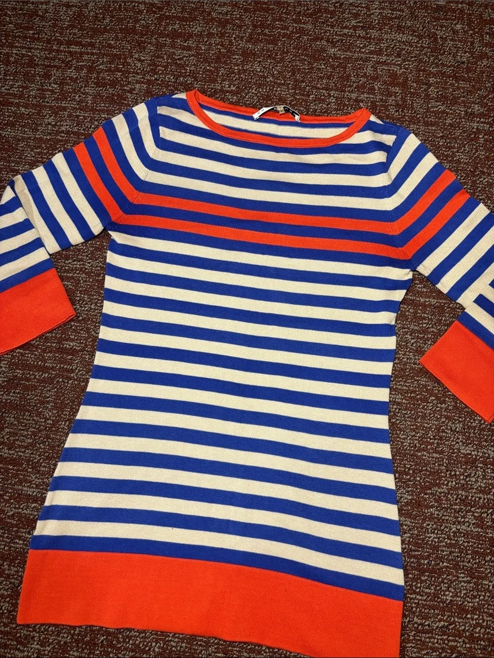 Trina Turk tunic sweater nautical strip boat neck preppy knit top 3/4 sleeve